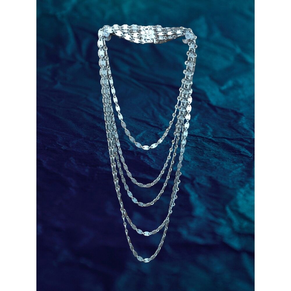 Vintage Stacked Silver Toned Glam Necklace - Heavy